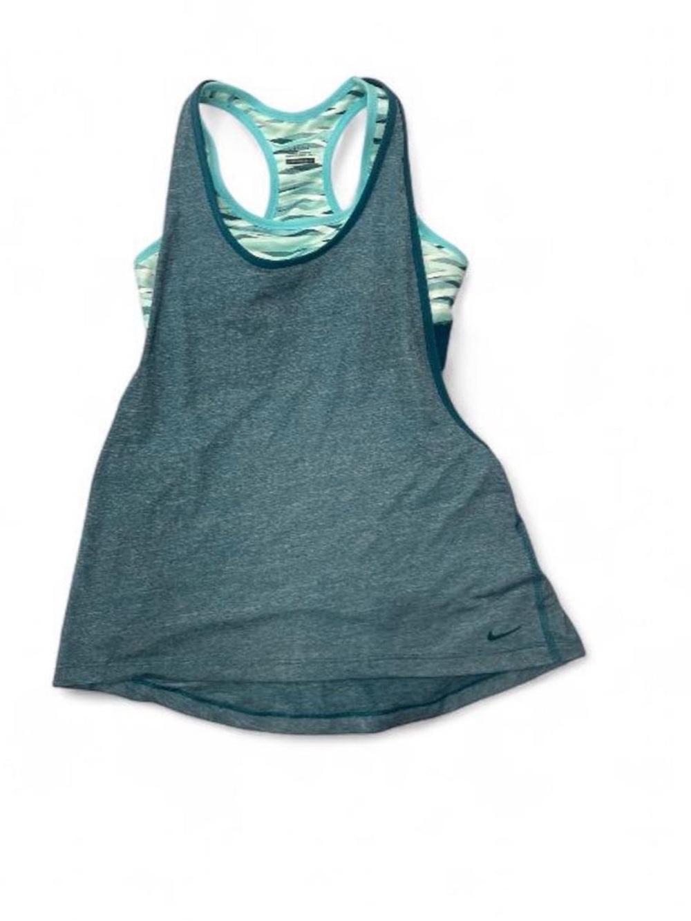 Nike Women's Teal Racerback Tank with Mint Patterned Sports Bra